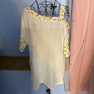 BiBi White and Yellow Knit Top NWOT